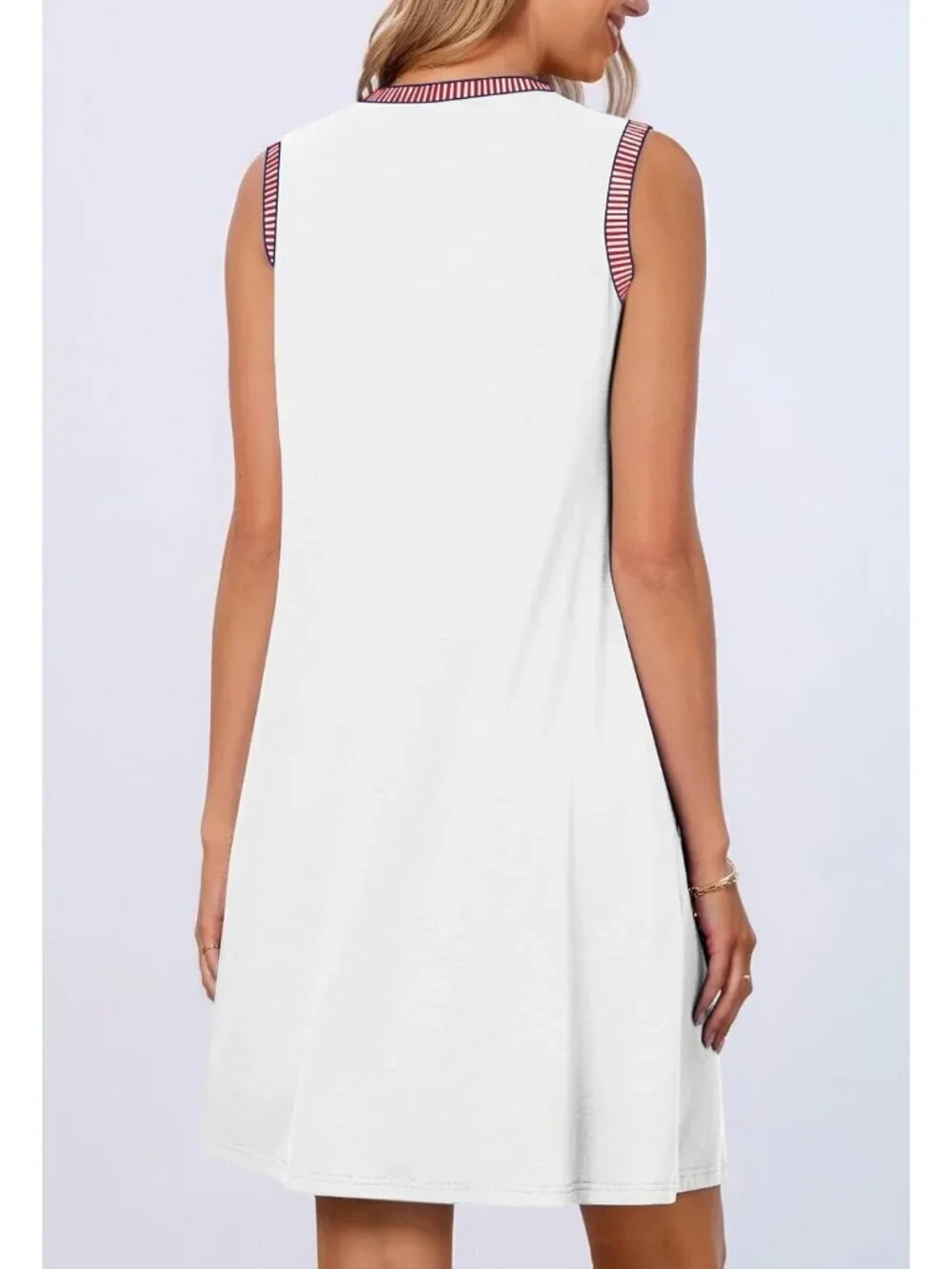 Women's White Sleeveless Tank Cruise Shift Swing Sundress Stylish Mini Dress